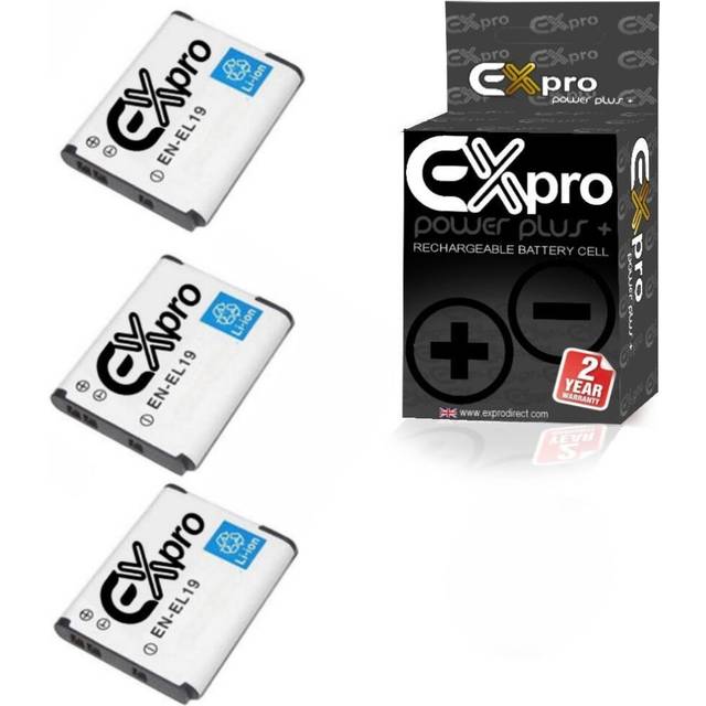 Ex-Pro Replacement Battery EN-EL19 ENEL19 for Nikon CoolPix Cameras - 3 Pack