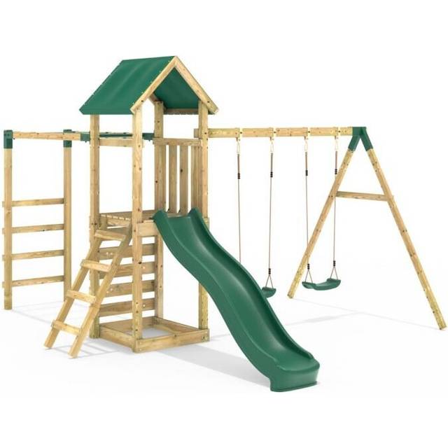 (El Capitan) Rebo Adventure Wooden Climbing Frame with Monkey Bar, Swings & Slide
