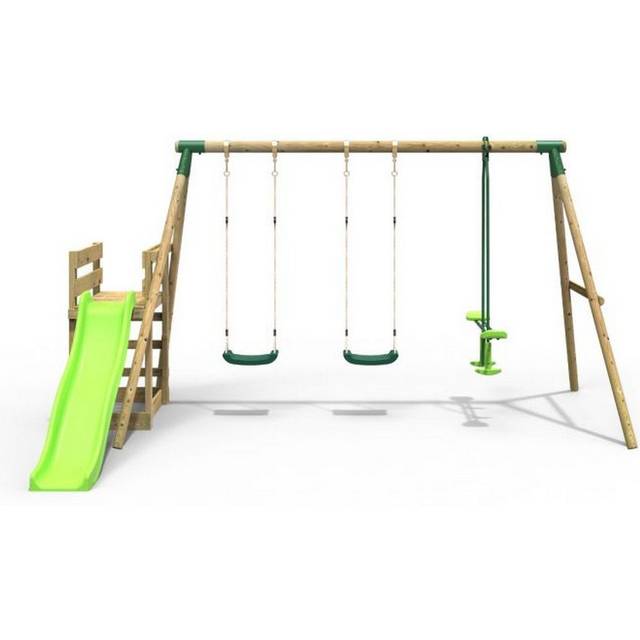 Wooden Swing Set plus Deck & Slide - Neptune Green - Rebo