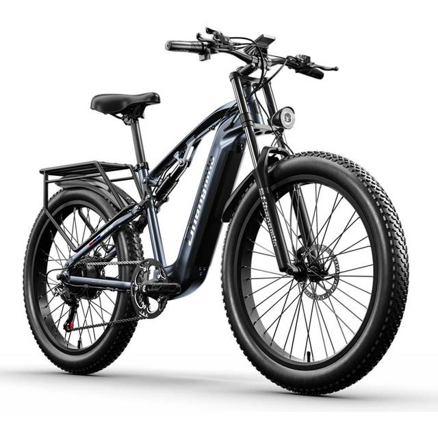 Shengmilo Full Suspension El-cykel MX05 1000W Motor 48V 17,5AH Batteri 90KM Range Cykel Mountain Bike 26 Tommer Fat Bike, Grå grey
