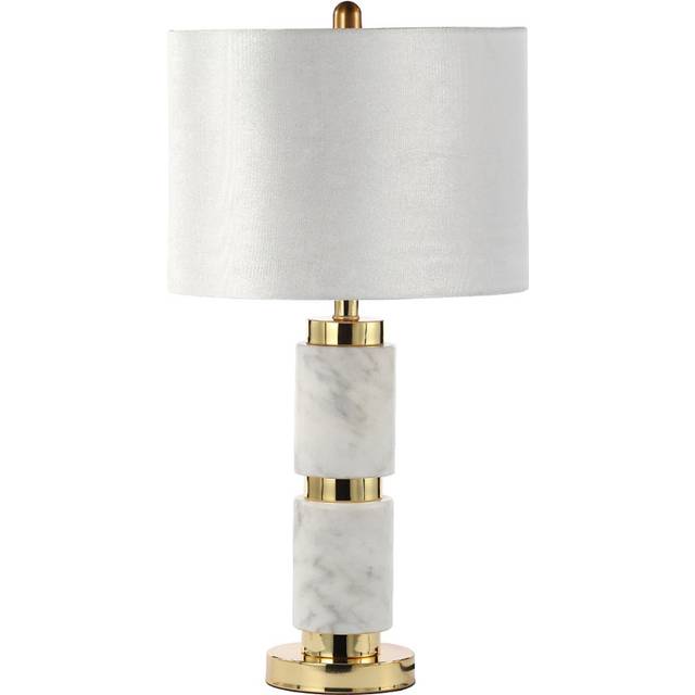 Table lamp white marble ceramic base cream velvet shade decor bedside light 70cm