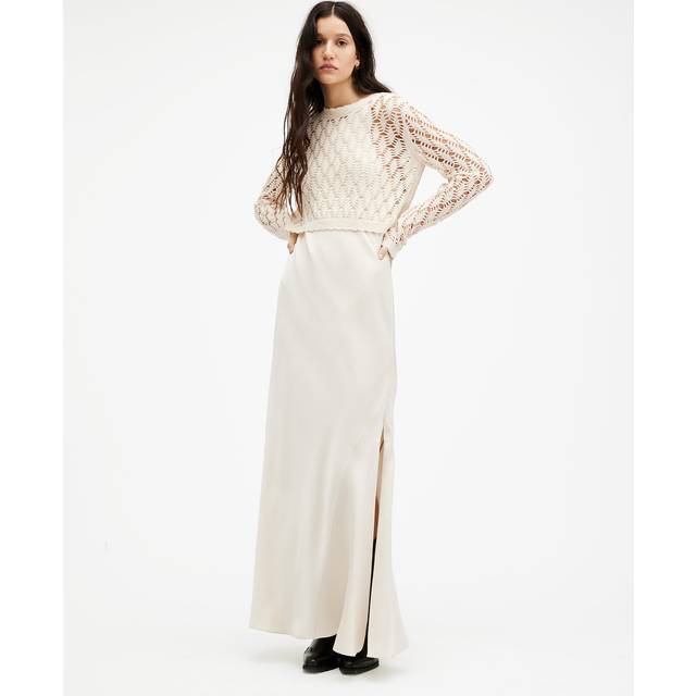 Allsaints Womens Cream White Erin 2-in-1 Crochet-jumper and Satin Maxi Dress S - CREAM WHITE