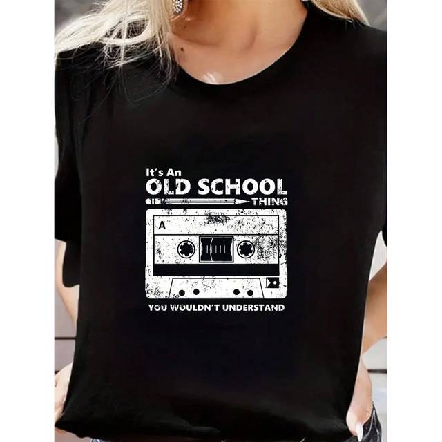 INAWLY Women&#39;s Music Festival Cassette Tape Print Slogan Tee, Casual Graphic Tees Women Tops