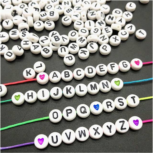 SHEIN 200PCS/100PCS Acrylic Alphabet Beads For Bracelets, 4x7mm Round Letters Beading Kits For DIY Jewelry Making, Colorful Smile Face & Heart Friendship Br