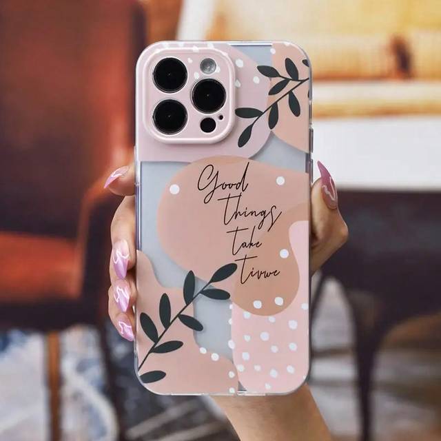 SHEIN 1pc Leaf Pattern Transparent Shock-Proof Phone Case Compatible With Iphone 16 15 14 13 12 11ProMax, Samsung A12 A32 A51 A52 S20FE S22, P30 Lite