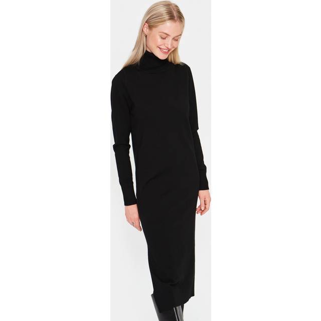 Saint Tropez, Klänning, Dam, XS, Mjuk Stickad Rullkrage Lång Klänning - black (XS)