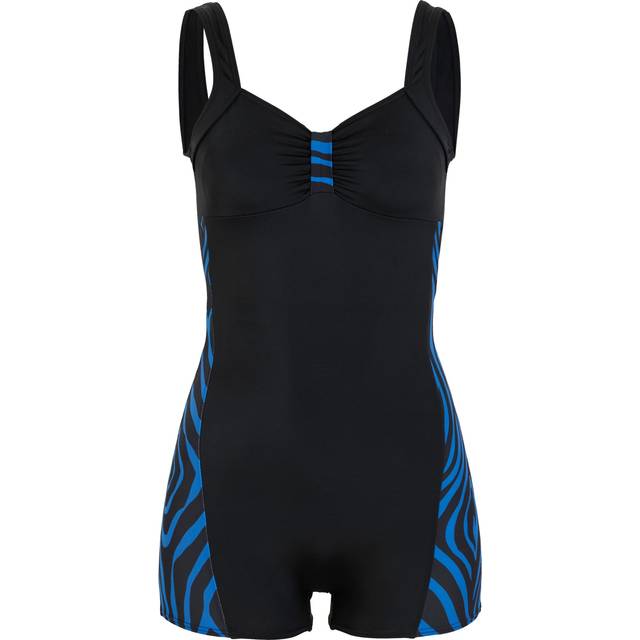 bonprix Sporty Short Leg Swimsuit - Black / Blue