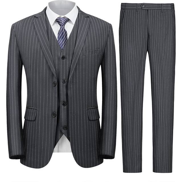 MAGE MALE Men? Pinstripe 3 Piece Suit Slim Fit Elegant Single Breasted Business Wedding Party Blazer Vest& Pants Set