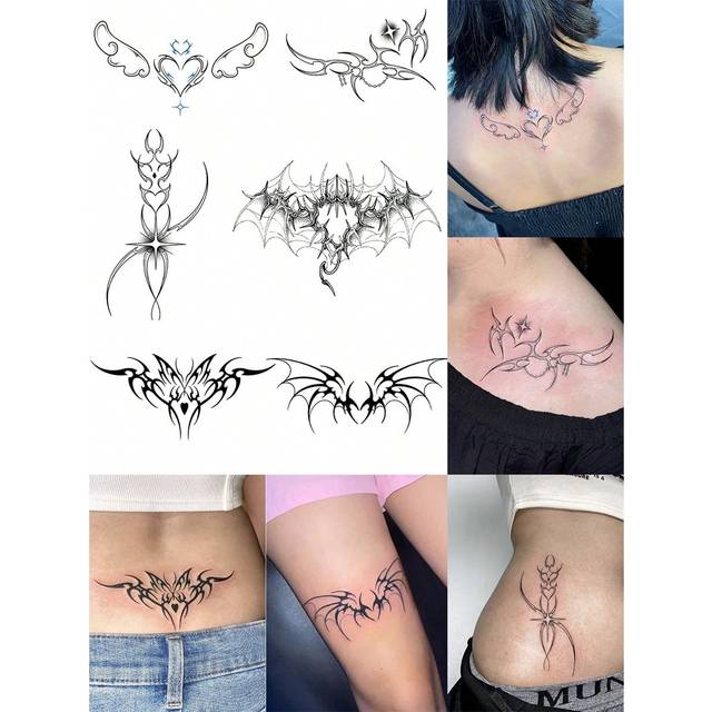 SHEIN 6pcs Waterproof, Sweat Resistant, Non-Reflective Temporary Tattoo Stickers In Black Devil Design, Suitable For Hip & Abdomen, Fashionable