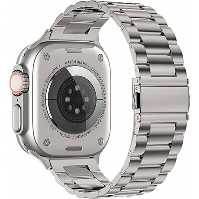 SHEIN 1pc Silver Three-Bead Stainless Steel Butterfly Buckle Metal Watch Band Compatible With Apple Watch Strap 38mm/40mm/41mm/42mm/44mm/45mm/49mm Size, Sui
