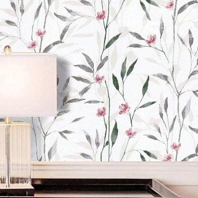 SHEIN 1 Roll Self-Adhesive Wallpaper, White Background Floral Contact Paper, Peel And Stick, Waterproof Removable Living Room Kitchen Bedroom Dormitory Wall