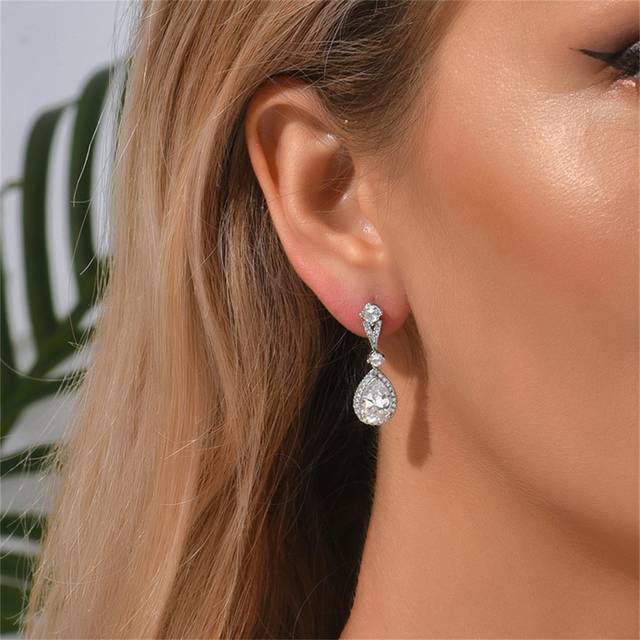 SHEIN 1pair European And American Style Gorgeous Hollow Out Bridal Earrings With Aaa Cubic Zirconia Inlay