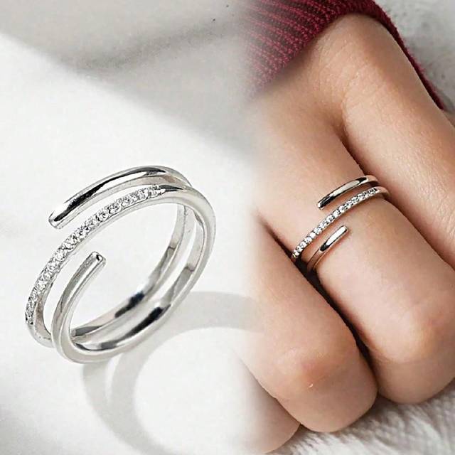 SHEIN 1Pc Crossed Adjustable Ring Thumb Ring For Women S925 Sterling Silver White Gold-Plated Ring Valentine&#39;s Day Fine Ladies Jewelry Daily Wear Gifts