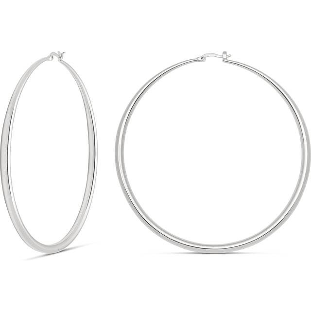 MILLA 14K Gold Hoop Earrings For Women  Silver Hoop Earrings & Rose Gold Earrings with Graduated Curvature (Silver Plated/XX-Large - 3.4 in)