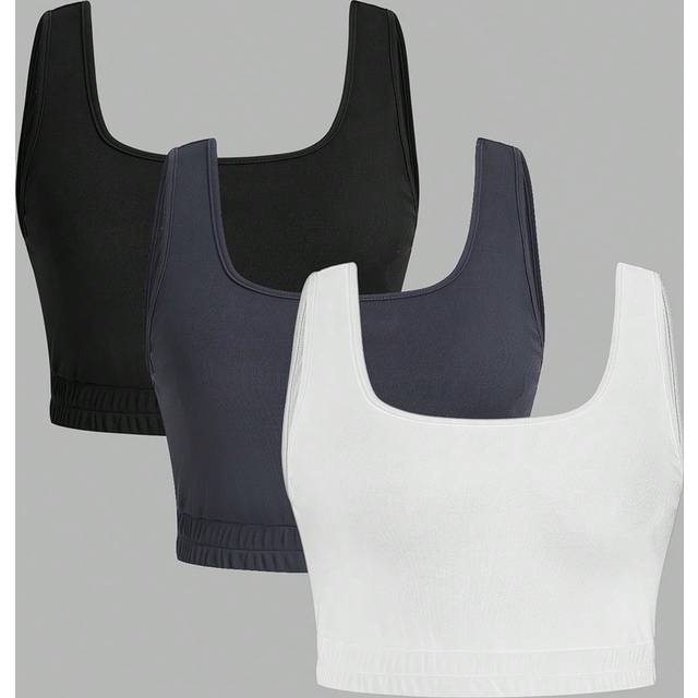 SHEIN Plus Size Solid Cropped Tank Top Sexy Three-Piece Outfits