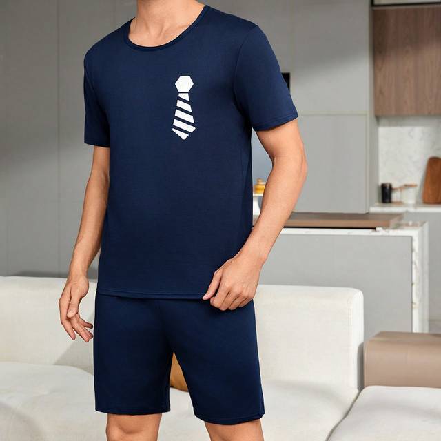 SHEIN Men&#39;S Casual Printed Short Sleeve Pajama Set