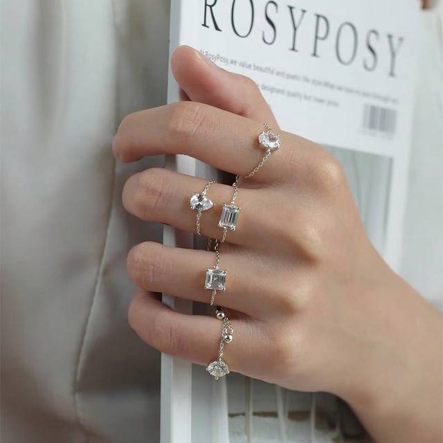 SHEIN 1pc Unique Chain  Zirconia Adjustable Ring Thumb Ring For Women S925 Sterling Silver  Fine Ladies Jewelery Gift