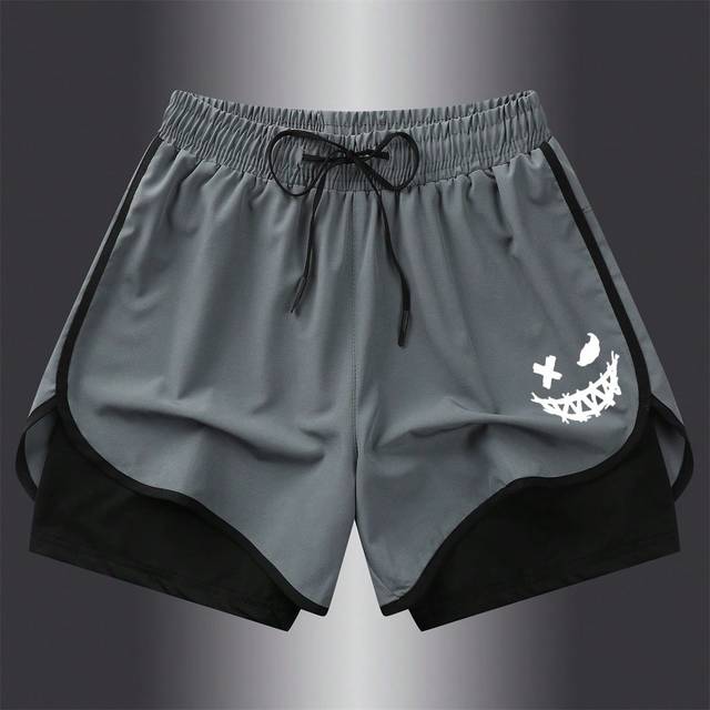 Boyfriend Style Herr Ice Silk New Style Shorts, Dubbla Layer, Snabbtorkande Och Anti-Light Running, Yoga, Fitness, Trekvartsbyxor Tvådelade Grå Shorts (L,M,S,XL,XS,XXL)