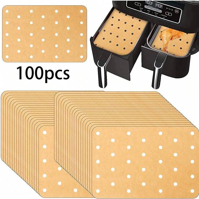 SHEIN 100/200/300pcs Air Fryer Baking Parchment Paper With Holes, Non-Stick Baking Mat, Silicone Coated Breathable Oven Liners For Air Fryers, Easter, Weddi