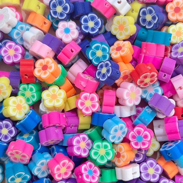 SHEIN 100pcs Fruit & Flower Shaped Soft Ceramic Beads For Diy Bracelet And Necklace Making Valentines
