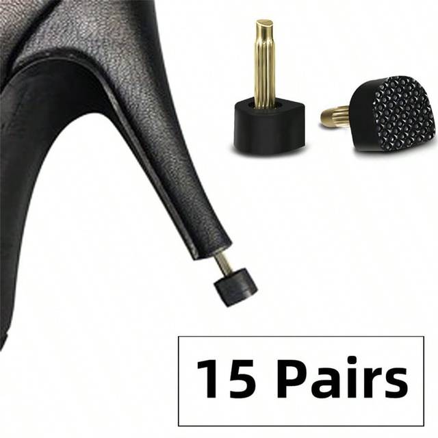 15 par Lady Shoe Häl Reparationstips för skor Pins Dowel Lifts Bröllopsklackar Care Kit Protectors Kepsar Kvinnor Heeltaps Tillbehör, För Kvinnor Sand - Svart