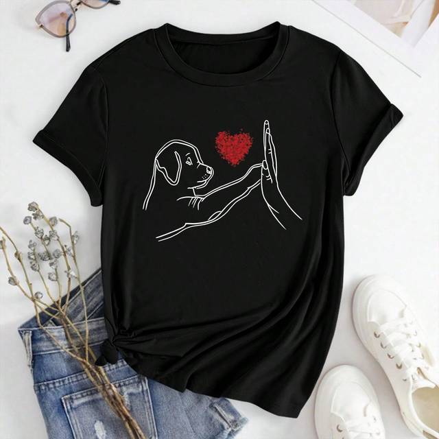 Plus Size T-shirt med lös passform för kvinnor med hundnäve Grafisk design, grafisk t-shirt, sommartopp - Svart (0XL,1XL,2XL,3XL,4XL)