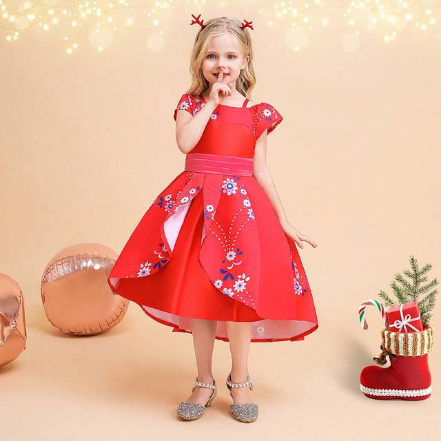 SHEIN Young Girl&#39;s Flower Print Big Swing Princess Dress For Birthday Party, Wedding Flower Girl Dress