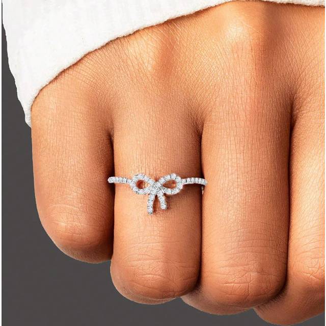 BALMORA 1pc Sterling S925 Silver Vintage Simple Cute Sweet Pink Bow Knot  Gold Finger Ring For Women Girlfriend Valentine&#39;s Mother Day Jewelry Gift