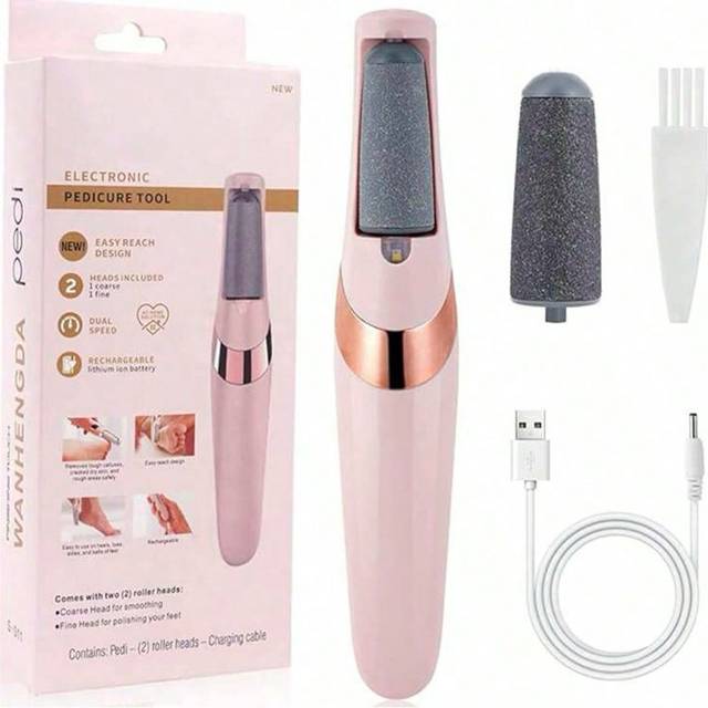 1 st Elektrisk fotborttagningsmaskin för död hud, elektrisk fotslip, elektronisk fotfil, kreativ elektronisk fotfil, exfolieringsverktyg för hushåll, - Rosa (Laddningsbar)