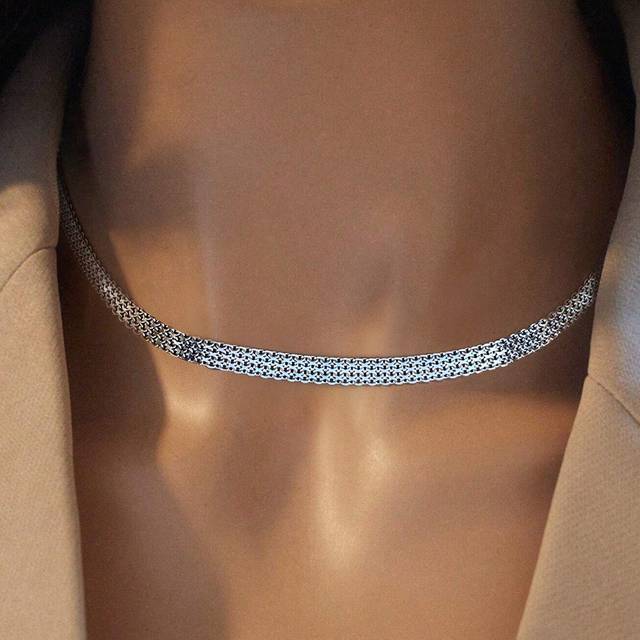 Newsoul 1Pc 925 Sterling Silver Luxury Minimalist Stackable Wide Woven Clavicle Chain Necklace For Women Dating Gift Original Simple Anniversary Elegant Spark