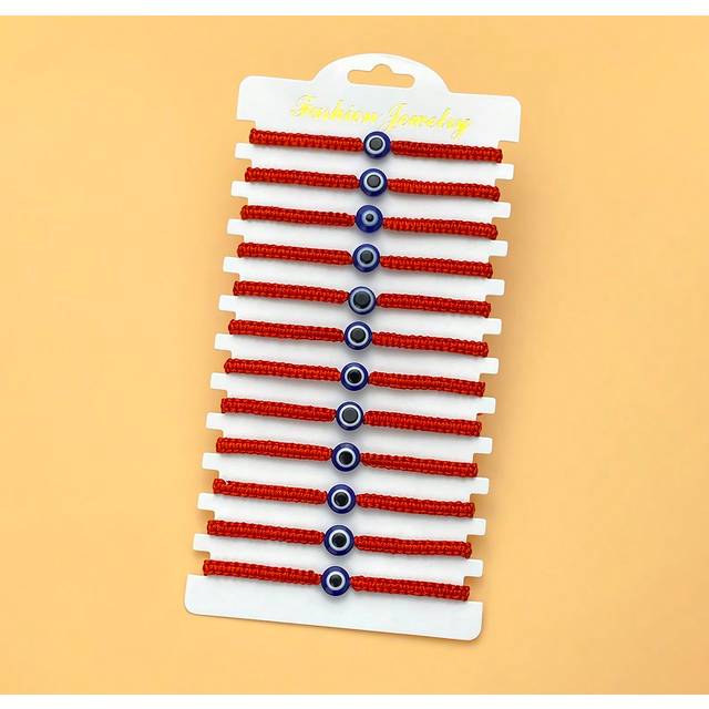 LORRILIA 12pcs Pack Charm Classic Devil&#39;s Eye Red Good Luck Braided Bracelet Amulet Gift For Girls Gift For Men Wholesale Jewelry