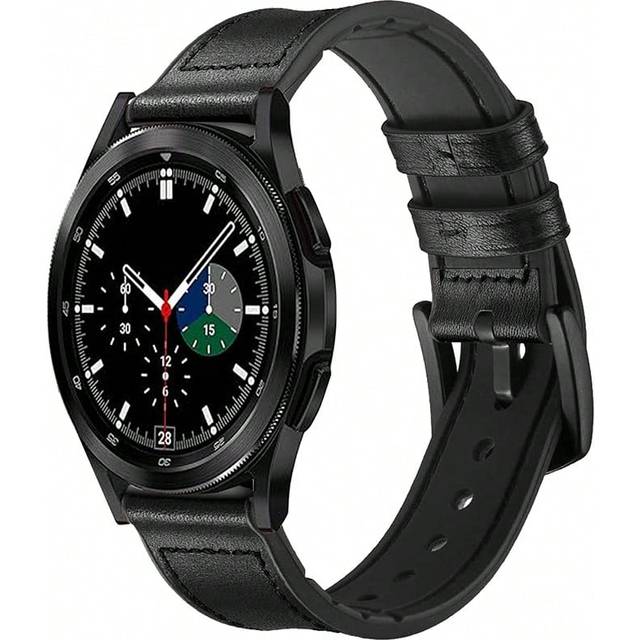 1 st. retrostil svart läder + silikon hybrid klockarmband, mjukt och svettbeständigt, 20 mm/22 mm passform kompatibelt med Galaxy Watch 7/6/5/4/3 Pro (20,22)