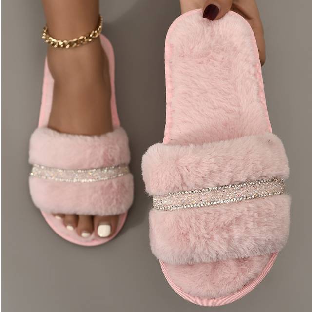 SHEIN Dreama EU Trademark All Season Classic Elegant Comfortable Breathable Warm Open Toe Soft Durable Anti-Slip Faux Rabbit Fur Lady Indoor Slippers