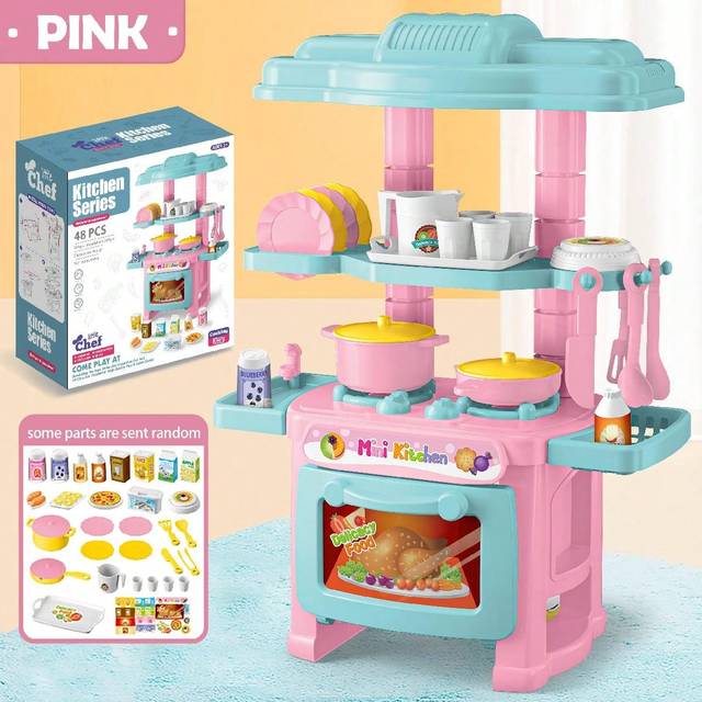 SHEIN 1pc Kitchen Playset Toy Kit, Including Miniature Cookware, Cooking Utensils, Simulated Small Appliances, Tableware, Food, Cutlery, Suitable For Childr