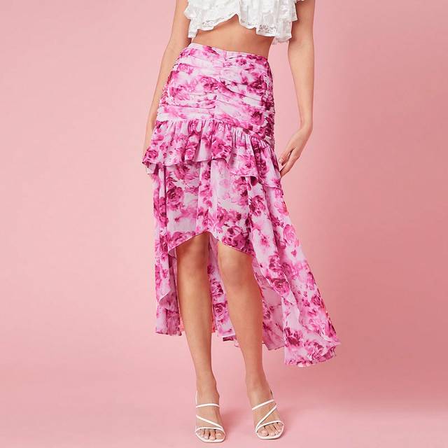 Enchnt Summer Women&#39;s Floral Printed High Low Skirt