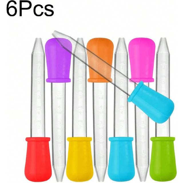 6 st 5 ml silikondropperpipett läkemedelsvätska ögonörondropper, laboratorieexperimenttillbehör/3/1 set (6 st per set), skolmaterial, tillbaka till sk - Multifärgad (En-Storlek,Ett paket (slumpmässig leverans),Röd+Ros Röd+Lila,Himmelsblå+grön+gul)