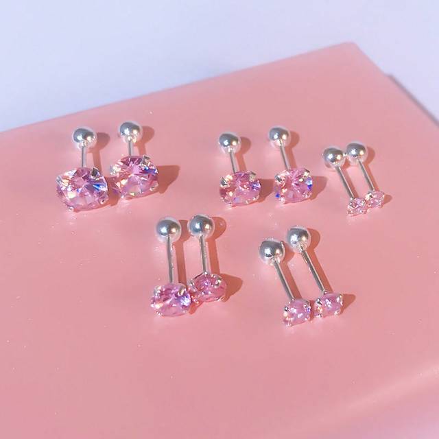 SHEIN A Pair Of 3/4/5/6/7mm Pink Rhinestone Stud Earrings ForWomen For Daily Decoration