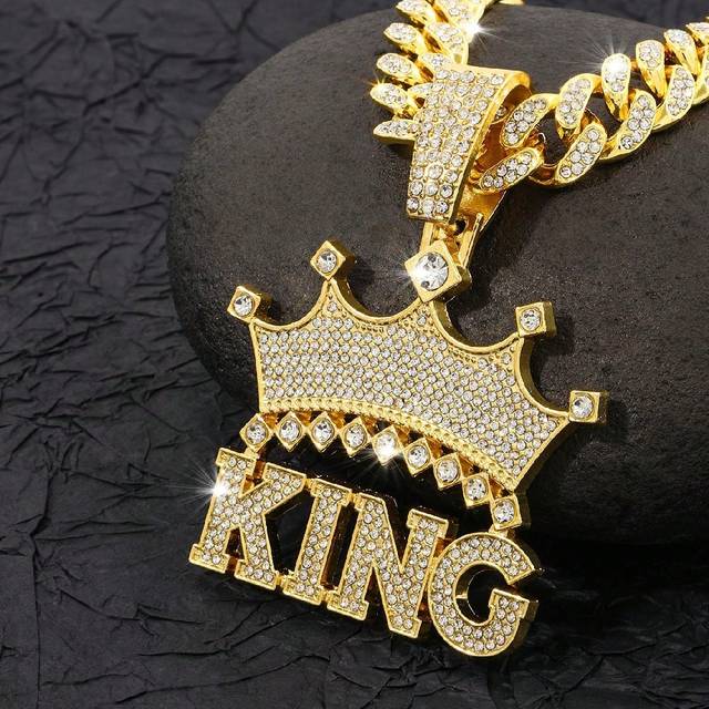 SHEIN 1pc European And American Hip Hop Style Diamond Inlaid Necklace Fashion Men&#39;s Metal Daily Wear Metal Necklace