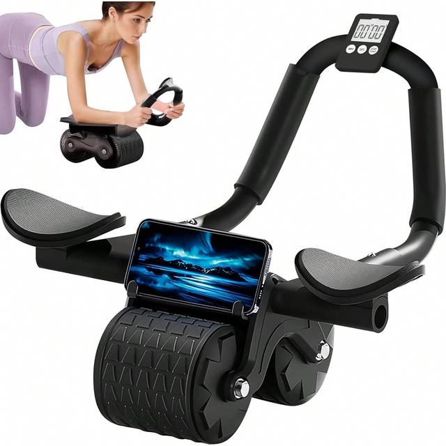 1 st unisex magrulle med räknare och armbågsstöd för tyst automatisk rebound magträning gym och hemmaträning gymtillbehör - Svart (En-Storlek)
