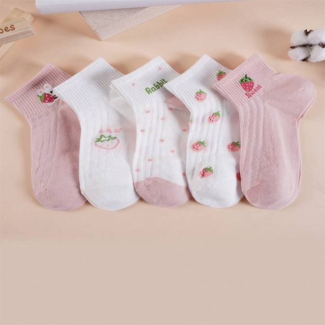 SHEIN 5pairs/Pack Women&#39;s Socks, Random Style, Sweet Short Low Cut Ins Style Thin Summer Socks