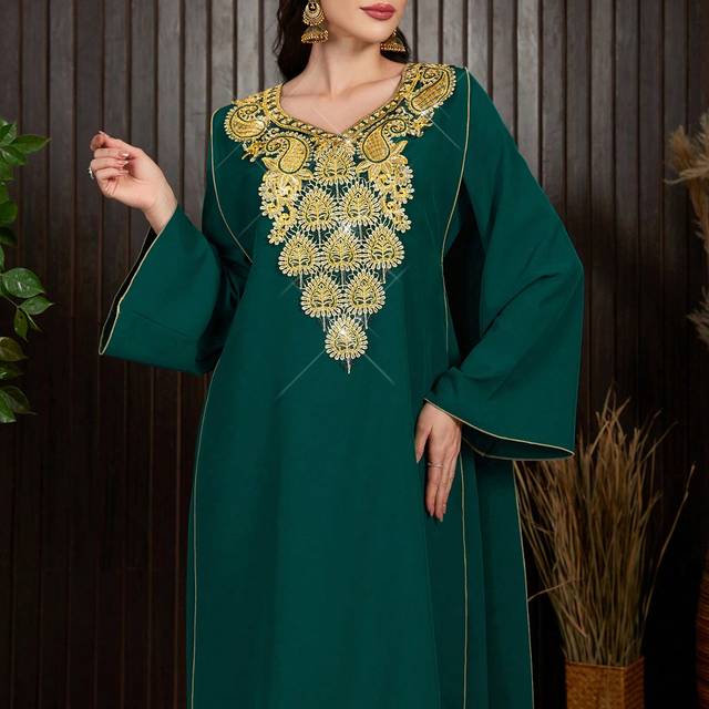 Modelyn Women&#39;s Gold-Colored Embroidered Ribbon Dress
