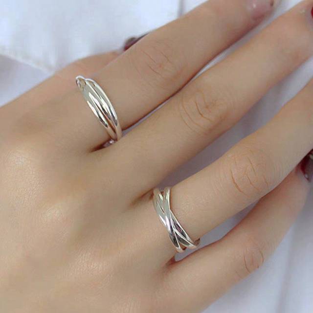 GAGAFEEL 1pc Sterling S925 Silver Vintage Simple Gold Double Lines Geometric Minimalist Three Layers Finger Ring For Women Daily Life Jewelry Gift