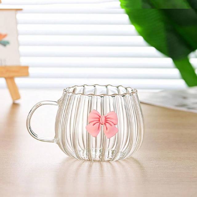SHEIN Japanese-Style Pumpkin Shaped Coffee Cup With Bowknot, Heat-Resistant Glass Tea Cup For Breakfast, Milk And Flower Tea
