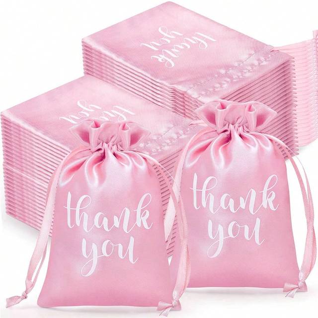 SHEIN 20pcs Pink Satin Gift Bags 4 X 5.5 Inch Drawstring Jewelry Pouches For Wedding Bride Party Event Birthday Holiday Decor