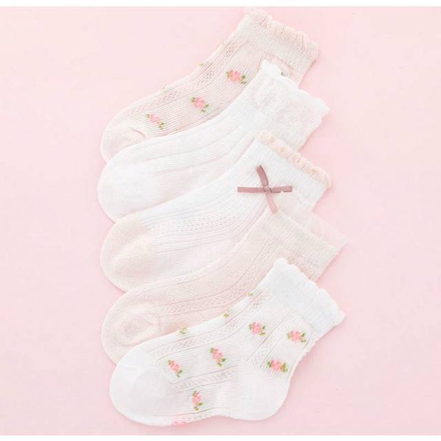 SHEIN 5 Pairs New Lace Trim Casual Socks For Girls, Children & Teenagers, Suitable For All Seasons