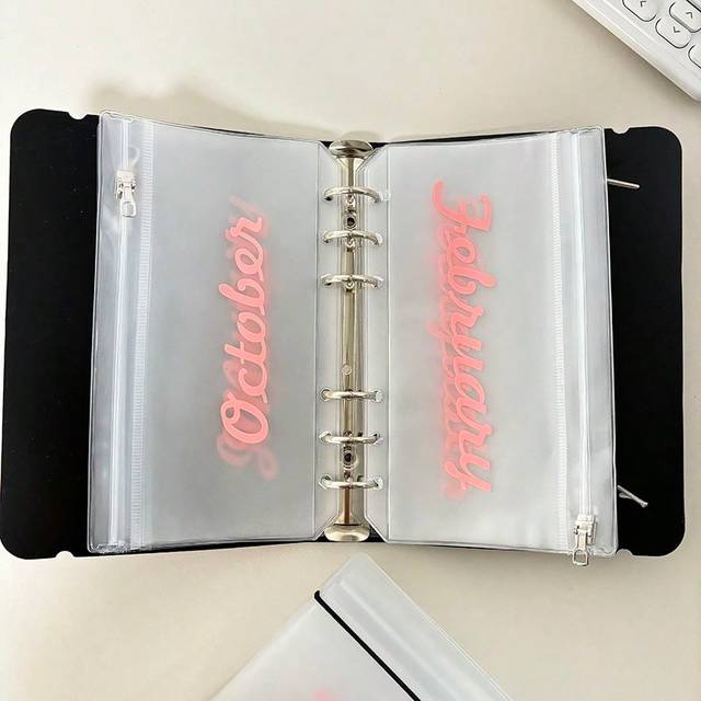 SHEIN A6 Loose Leaf Monthly Zipper Bag Cash Budget Envelope Binder Ticket Receipt Storage Bag Wealth Management Gift Set 1 Cover + 12 Monthly Bags