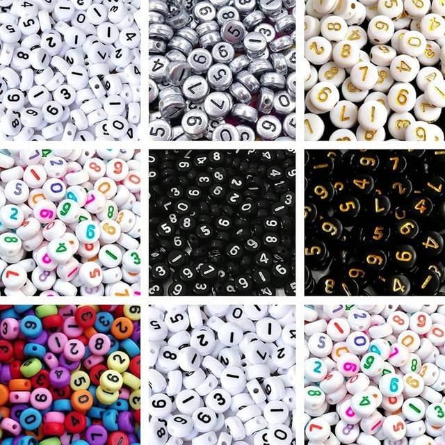 SHEIN 100pcs 7mmx4mm Round Acrylic Beads With Numbers 0-9 Printed On With Mixed Colors, Diy Jewelry Making Supply For Bracelet Necklace Keychain