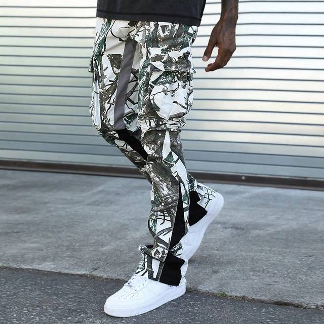SHEIN Men&#39;s Printed Split Hem Pants With Tree Pattern, Green Long Vacation Baggy Cargo Pants, For Husband, Boyfriend Gifts