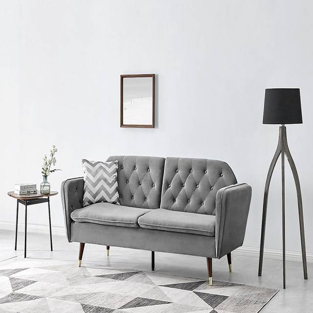 Whitby Velvet Sofa Bed With Chesterfield Design With Gold Metal Tipped Wooden Legs - Dark Grey - One Size