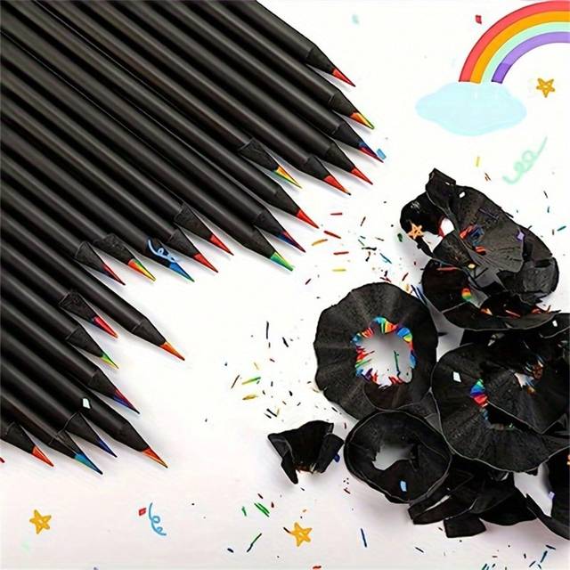 SHEIN 1set Of 12pcs Wooden Colored Pencils, 1 Core With 7 Colors, Colorful Drawing Pencils. Suitable For Adults And Students Creating Hand Drawings, Family